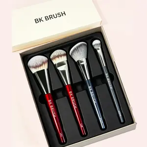 [Valentine's Day Gift] BK Deluxe Set 4 Counts/Deluxe Set Contoured Foundation Brush Makeup Brush Foundation Brush for Powder,Liquid o rCream Foundation Makeup Tools Soft Fiber Woolfor Any Skin Type