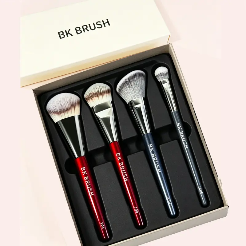 [Valentine's Day Gift] BK Deluxe Set 4 Counts/Deluxe Set Contoured Foundation Brush Makeup Brush Foundation Brush for Powder,Liquid o rCream Foundation Makeup Tools Soft Fiber Woolfor Any Skin Type