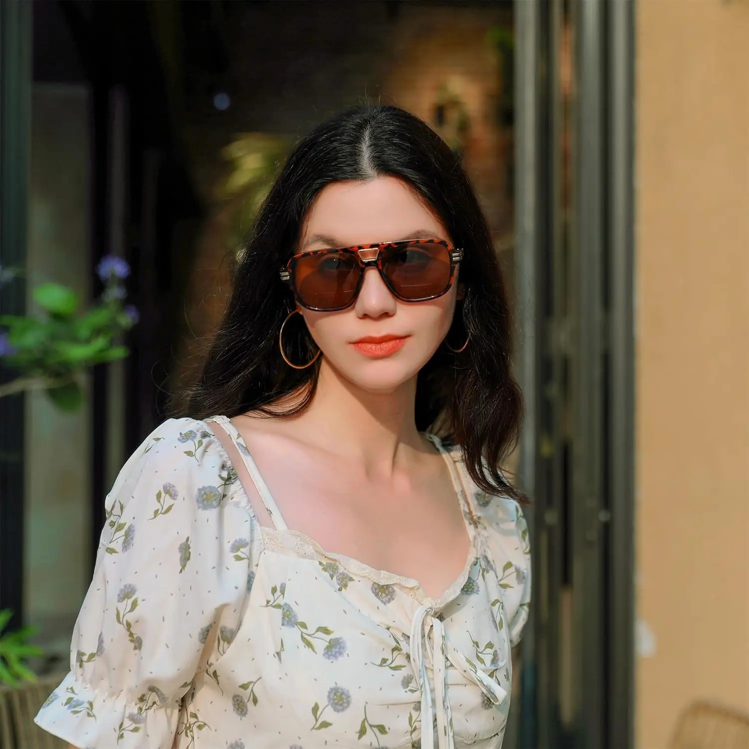 Oversized Retro Aviator Sunglasses with Polycarbonate Frame Copper Oversized Grandpa Aviator Tinted Sunglasses with  main image 3