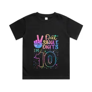 Peace Out Single Digits I'm 10 Year Old 10 Birthday Girl Cotton T-shirt, Graphic Print Round Neck Short Sleeve Casual Tee for Boys Girls