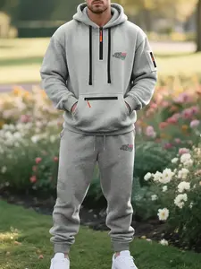 Men's Hooded Sweatshirt Set with Three Zippers, Warm Comfortable Casual Style, Maori Print, Kangaroo Pocket, Fall & Winter Wear