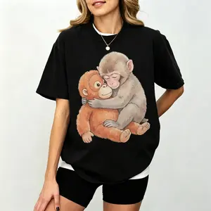 Monkey Punch Shirt, Monkey Punch Graphic Tee, Baby Monkey Plush Top, Mothers Day Tee, Animal Lover Mother Gift Cute Cozy Mom