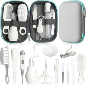 Baby Grooming Kit, Infant Safety Care Set with Hair Brush Comb Nail Clipper Nasal Aspirator,Baby Essentials Kit for Newborn Girls Boys (Grey White)