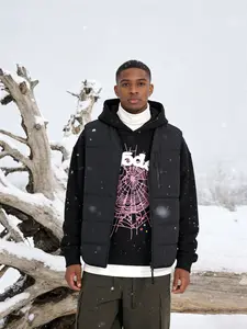 Men's Fitted Hooded Pullover, Menswear, Spider Web Pattern, Letter Print, Colorful Stars, Street Punk Style, Fall & Winter Graphic Sweatshirt