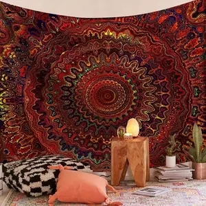 1Pcn Mandala Tapestry ,Bohemian Tapestry Wall Hanging,Mysterious Chakra Meditation Peacock Decor Wall Hanging,Peach Skin,100% Polyester,Single-Sided Printing,Machine Wash,For Living Room, Bedroom,Indoor And Outdoor, Loft, Study, Tea Room, Balcony