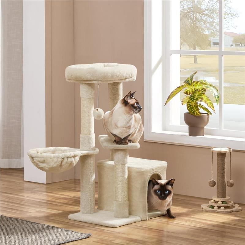Costoffs Cat Tree, Multi Level Climbing Tower for Indoor Cats, Pet Activity Center Scratching Post Indoor Furniture Bed with Basket for Kittens