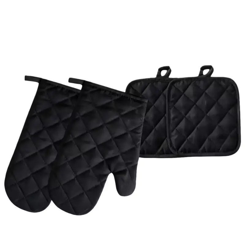 4pcs Oven Glove and Pot Holder Set - Microwave Oven Gloves, Non-Slip, High-Temperature Resistant, Grilling, Baking, and Oven Gloves, Mother's Day Gift