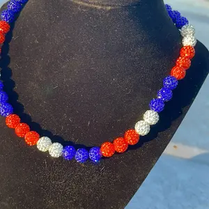 Astros Fans Handcrafted Beaded Necklace - Orange, Blue, White, Stretchy Bead Cord, Durable Plastic Rubber, Suitable for Long-term Use