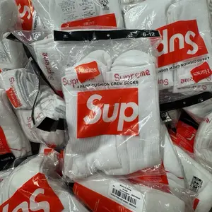 SUPREME 4 PACK SOCKS WHITE WITH RED LETTERING SUPREME 4 PACK SOCKS WHITE WITH RED LETTERING
