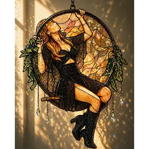 Limited Edition Aurora Noir Suncatcher – Luxury Stained Glass L.D.Rey Swing Window Hanging, Sunlight Prism Decor