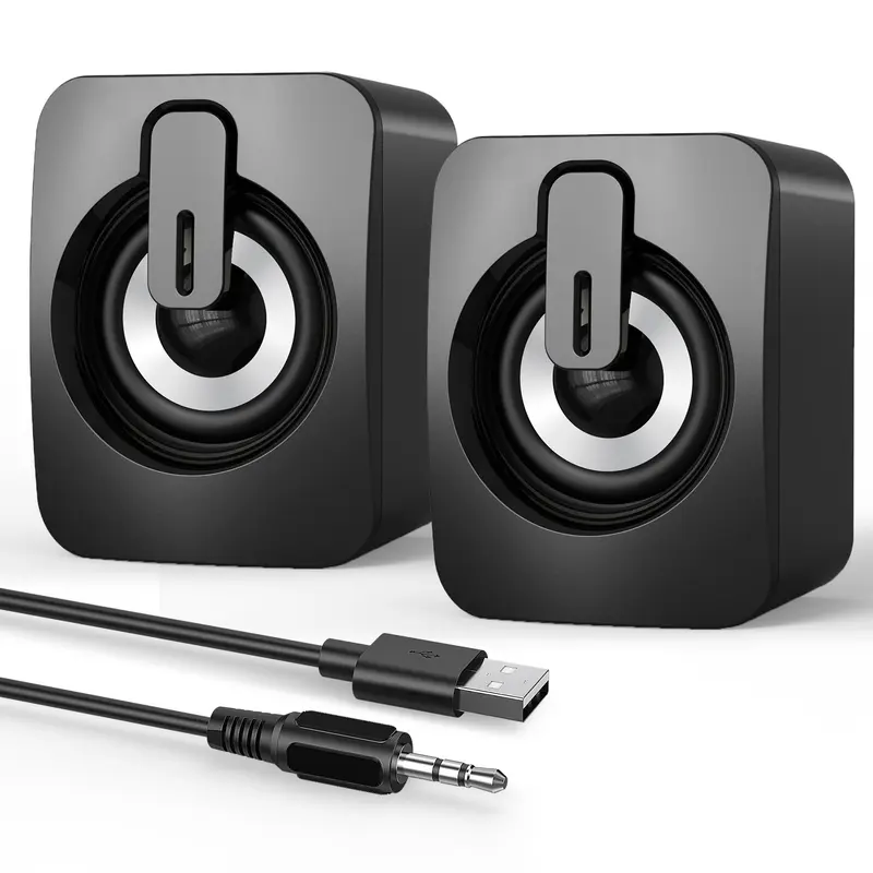 Heetipuk B-A2USB Portable Mini Soundbar, 3.5mm Plug & Play Computer Speaker with 2 Units, Dual Bass Ports, 7 LED Light Modes, Easy Volume Control, Stereo Sound for Windows PCs/Desktop Monitors, Laptops, Tablets, Movies, Games, Cool Gadgets Geek Gift