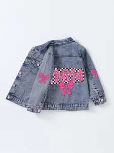 Mother's Day Bestseller Mama Mummy Letter Checkered Bow Print Denim Jacket, Cute Cool Streetwear, Dopamine Color Denim Coat, 1-8 Years Girl