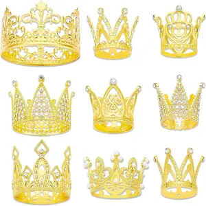 9 Pieces Crown Cake Topper, Women for Crowns Heart shaped Diamond Alloy Pink Silver Crown, Mini Crown, Birthday Cake Baking Decoration Paper Cup Cake Decoration