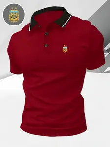 Men Women Summer Fashion Casual Outdoor Sports Short Sleeve Fitted Patriotic Polo Shirt, Quick-Dry Breathable Easy Wash, Argentina Football Team Logo Print