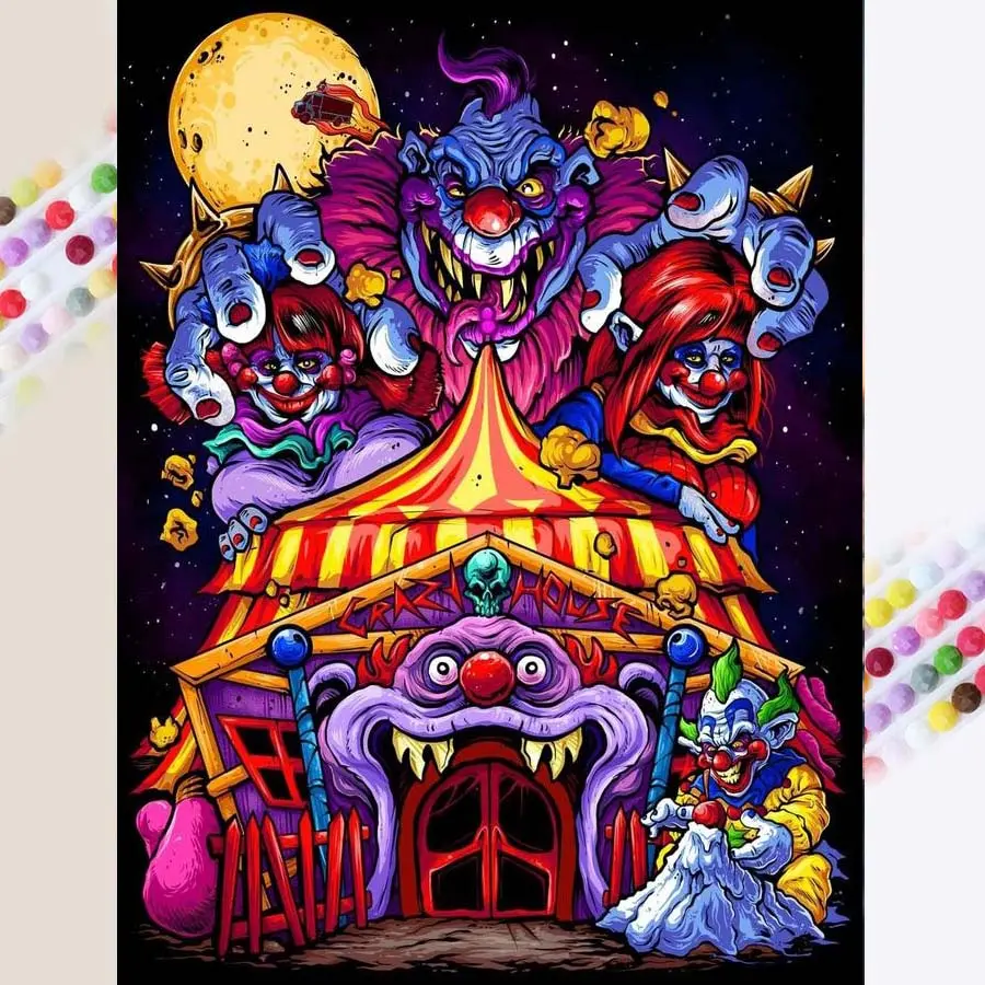1pc 5D DIY handcraft diamond painting kit, 5D diamond art set, DIY decoration, horror clown diamond painting kit full round drill DIY, mosaic, diamond art, DIY home decor, suitable for Halloween and Christmas.