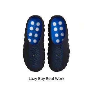 This matte black hollow slip-on recovery shoe with blue dotted massage insole is my daily home essential. Perforated waterproof upper pairs soft cushioned sole, perfect for shower, indoor rest and short outdoor errands all year round.