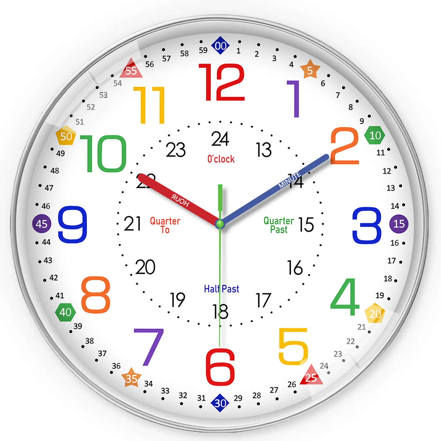 Constantplanet 8-12 inch children's teaching clock learn how to tell the time 12/24 color time partition, silent no ticking battery power supply suitable for living room bedroom room teacher decoration room stuff for accessories  Number Counting Blocks