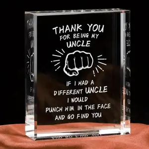 Engraved Crystal Personalized Plaque Gift for Uncle, Customized Father's Day & Birthday Present, Unique Appreciation Gift From Niece/nephew