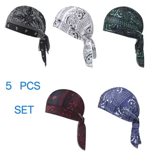 5 PCS Paisley Cooling Headscarf Cap Set, Motorcycle Pirate Head Wrap Safety Helmet Liner, Elastic Fit Hand Washable Multifunctional Outdoor Headwear for Athletes & Outdoor Enthusiasts