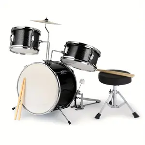 [Complete Drum Set Kit] 3pcs Drum Set Kit - 14"x10" Pedal Drum Stick Wrench Drum Stool Black