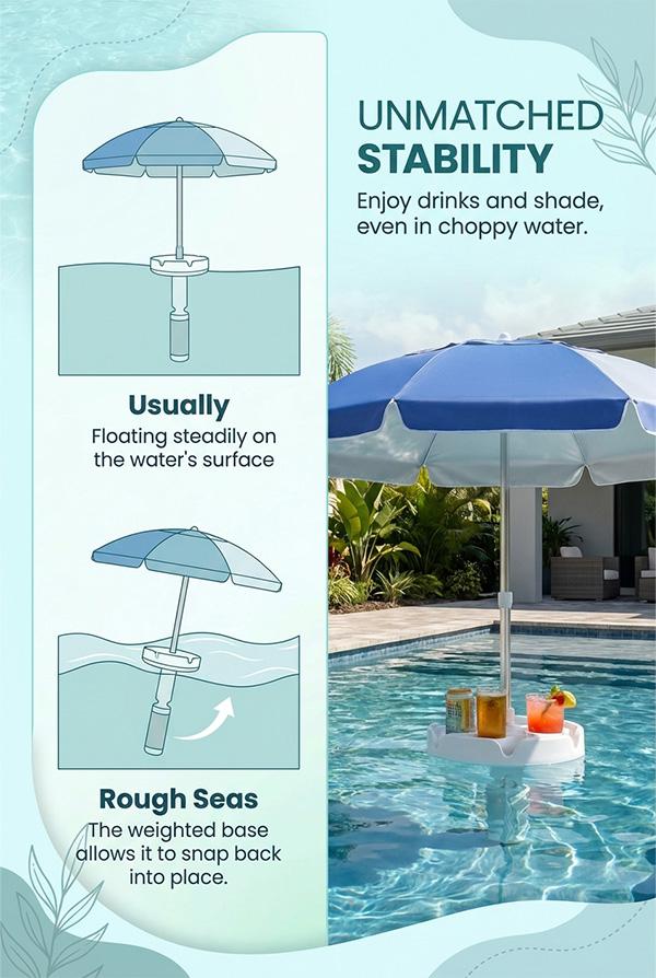 Floating Table Umbrella with Base and Cup Holder, Portable Pool Umbrella for Inside of Pool, Floating Poolside Shade Include Easy Carry Bag for Swimming Area, Lake House, Beach Floating Table Umbrella with Base and Cup Holder, Portable Pool Umbrella for Inside of Pool, Floating Poolside Shade Include Easy Carry Bag for Swimming Area, Lake House, Beach