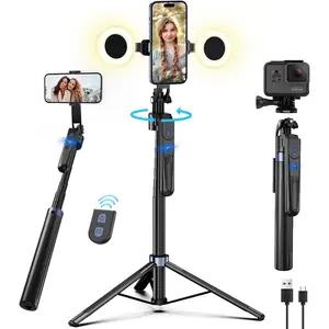 70" Auto   Tripod for ,360 Rotation Travel Selfie Stick Stand,  Phone Tripod with Light and Remote,Applied to  YouTube Vlog Video Recording