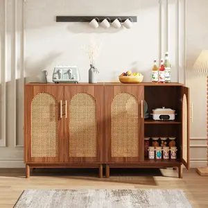 Tribesigns Set of 2 Rattan Sideboard Buffet Cabinets with Doors, Storage for Dining Room, Living Room, Kitchen, and Accent Cabinet