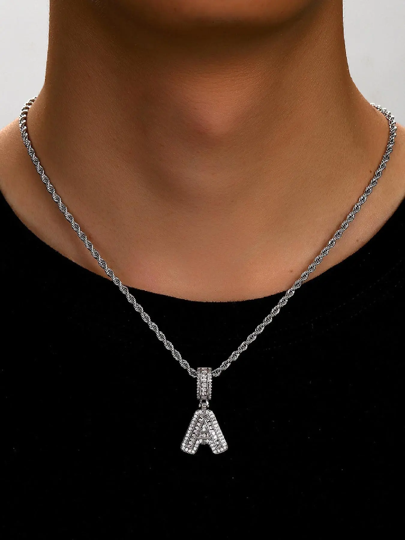 Initial Pendant Necklace with Chain — Letters Necklace — Shiny Stainless Steel & Cubic Zirconia Jewelry — Stylish Accessory for Parties and Daily Wear — Alphabet Necklace — Trendy, Versatile, and Exquisite Birthday Gift — Unisex