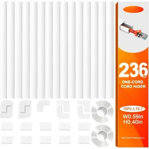 236in Cord Hider, Single-Wire Cord Covers for Wires  Wall, Paintable  Design Wire Cover,  Management Kit for Corner-Mounted TVs, Easy Install  Raceways, W0.59 H0.4in, White