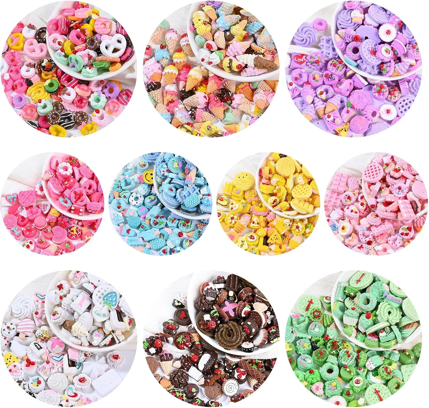 100 pcs Assorted Slime Charms, BOSOIRSOU Cute Candy Sweet Fruits Donut Charms Ornaments Flatback Resin Cabochons for Craft Making Ornament Scrapbooking DIY Crafts Beads Making Supplies - Random Style