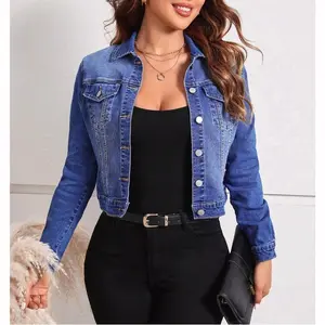 Flap Pocket Button Front Denim Jacket - Fitted Long Sleeve Casual Outerwear for Women All Seasons Coats Tops Womenswear Basic Dark Wash Minimalist winter clothes women