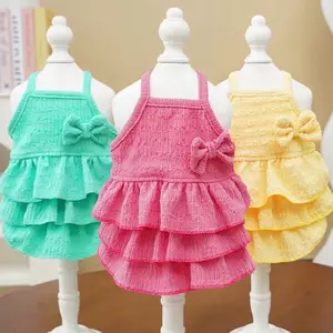 Vestido para mascotas, ropa para perros, camisa para cachorros de primavera y verano, vestido para perros pequeños y gatos, falda con lazo, ropa para mascotas para perros y gatos
