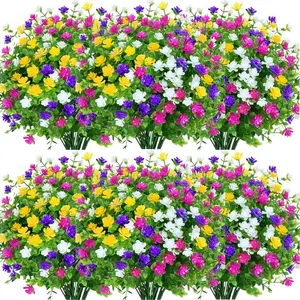8 Bunch Mixed Color Eucalyptus Outdoor Decorative Artificial Flowers, UV Resistant Plastic Faux Vines for Indoor and Outdoor Decoration, Perfect for Garden and Porch Arrangements