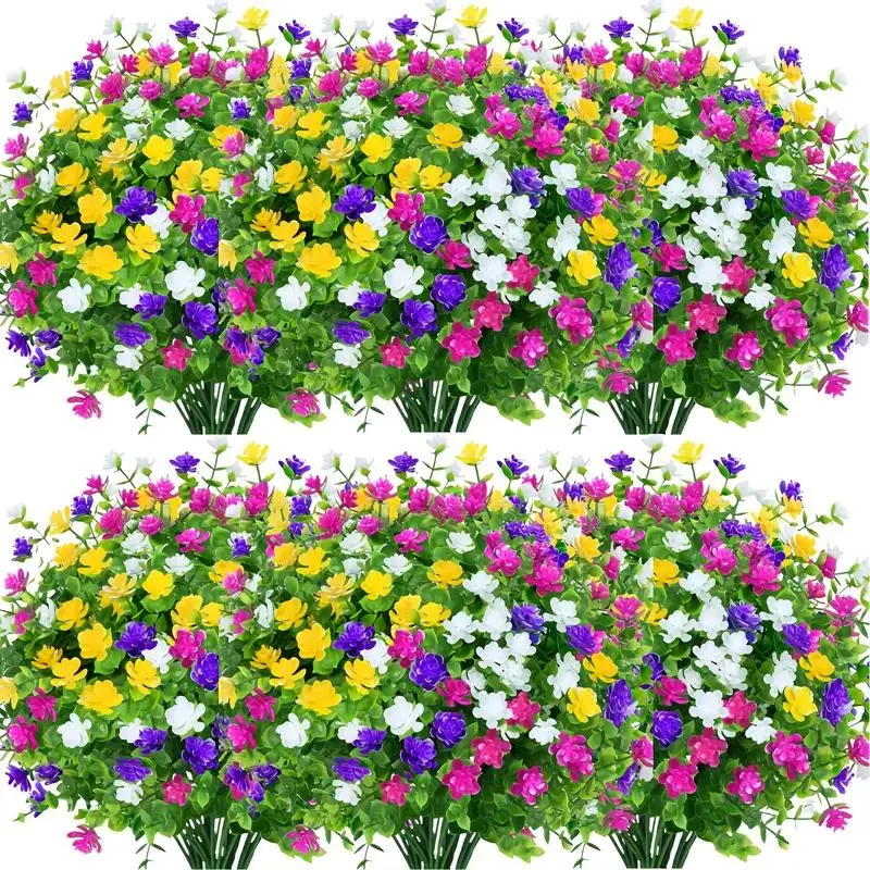 8 Bunch Mixed Color Eucalyptus Outdoor Decorative Artificial Flowers, UV Resistant Plastic Faux Vines for Indoor and Outdoor Decoration, Perfect for Garden and Porch Arrangements