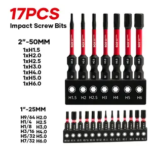 17 Pcs Industrial Screwdriver Bits Set, Premium S2 Alloy Steel, Impact And Wear-Resistant, Anti-Slip Magnetic Internal Hex Screwdriver Bits Set, Corrosion-Proof, 1/4" Shank With Black Base, For Woodworking, Home Repair, Offices And DIY Use