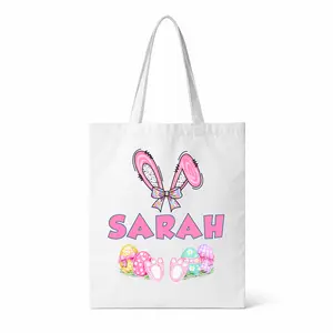 Personalized Easter Tote Bag for Kids • Custom Name Bunny Egg Hunt Bag • Double Sided • Reusable Easter Basket