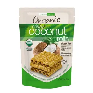 Tropical Fields Organic Crispy Coconut Rolls 11 Oz Gluten Free with Real Coconut Milk & Roasted Black Sesame Seeds