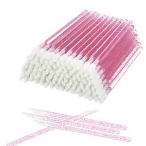 Elisel 100 Pcs Disposable Crystal Lip Brushes Make up Lip Brushes Lipstick Lip Gloss Wands Eyeshadow Brushes Applicator Tool Makeup Beauty Tool Kits (Rose)