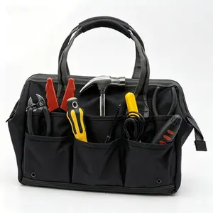 14-Inch Wide-Mouth Multipurpose Tool Bag for Electricians, Plumbers, and Handymen - Durable Gear Organizer for Daily, Office, and Camping Use - Heavy-Duty Construction with Multiple Pockets (Black)