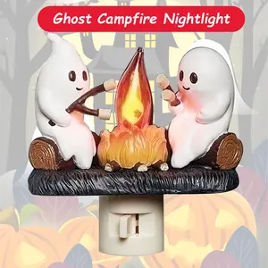 Ghost Campfire Flickering Night Light, LED Faux Campfire Lamp  Funny Halloween Gifts, 3D LED Small Electric Faux Campfire Night Light Plug into Wall
