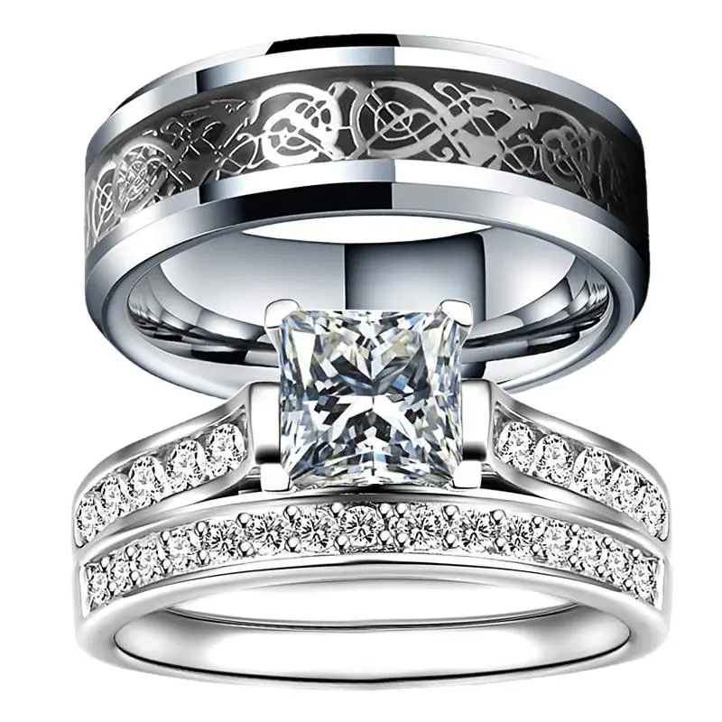 Elegant Stainless Steel Wedding Ring Sets for Couples - Durable and Long-Lasting, Hypoallergenic Bands, Perfect Fit, Available in Multiple Sizes, Ideal Gift for Engagement or Wedding