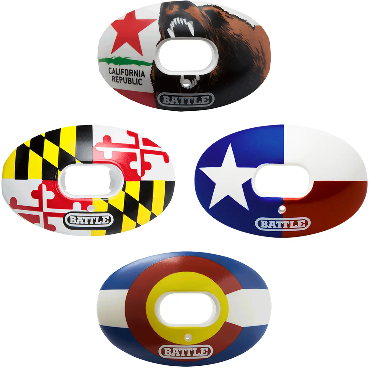 Battle Sports Oxygen State Flag Sports Mouthguards - Lip Protector with Strap for Athletes, No-Boil Design for Braces, Maximum Breathability