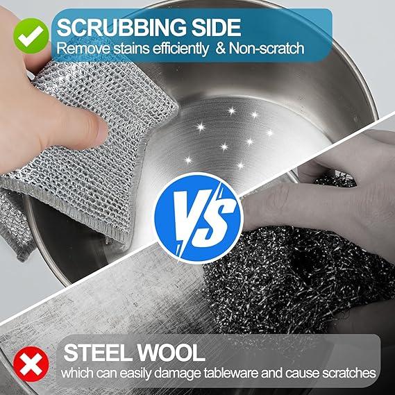10 Pcs New Upgrade Steel Wire Dishcloth,Double-Layer Steel Wire Cleaning Cloth,Powerful Cleaning Non-Scratch Wire Dishcloth Rag for Cookware, Sinks, Dishes, Stove Tops