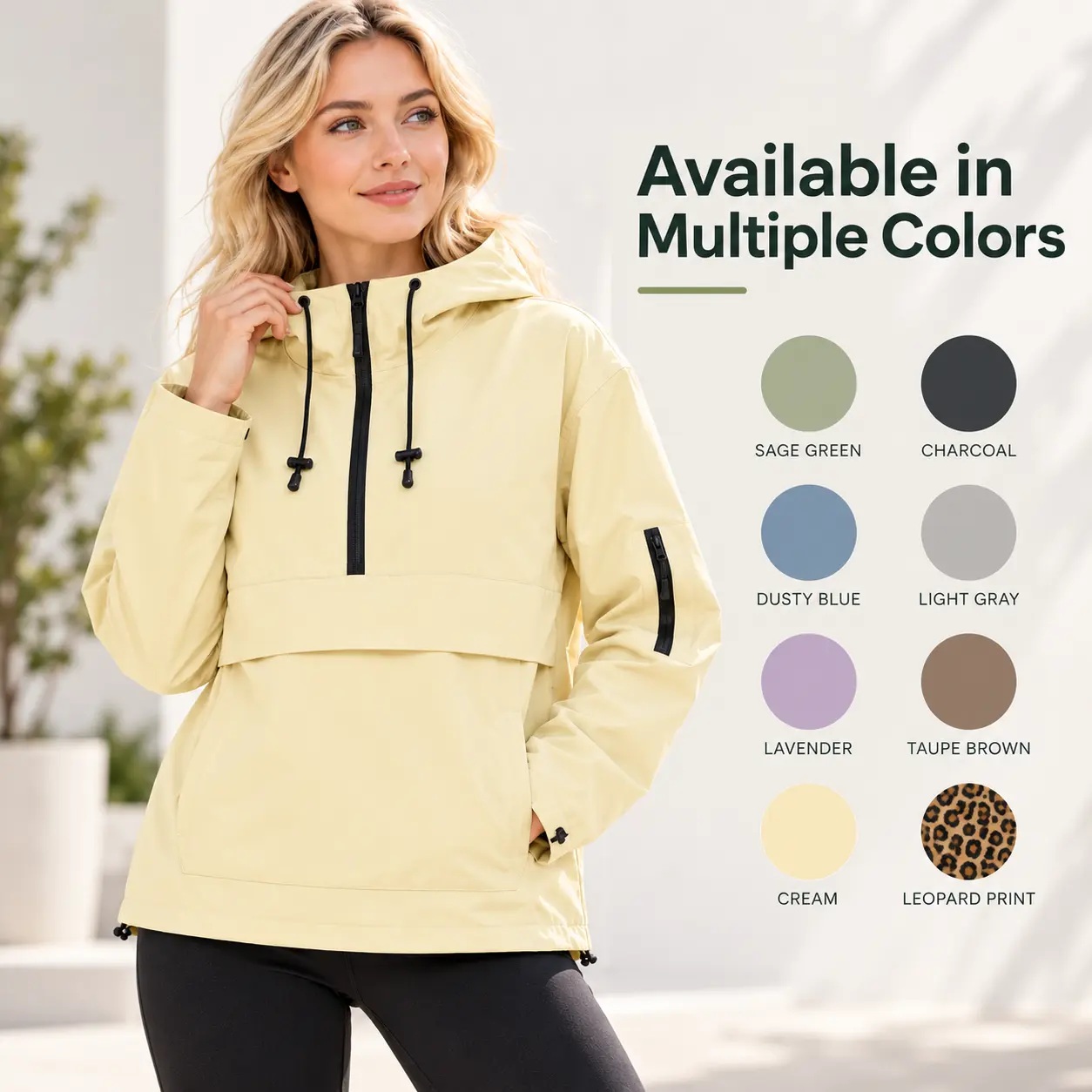 Women's Half Zip Hooded Windbreaker Jacket, Casual Outdoor Pullover Anorak with Pockets, 8 Colors Available