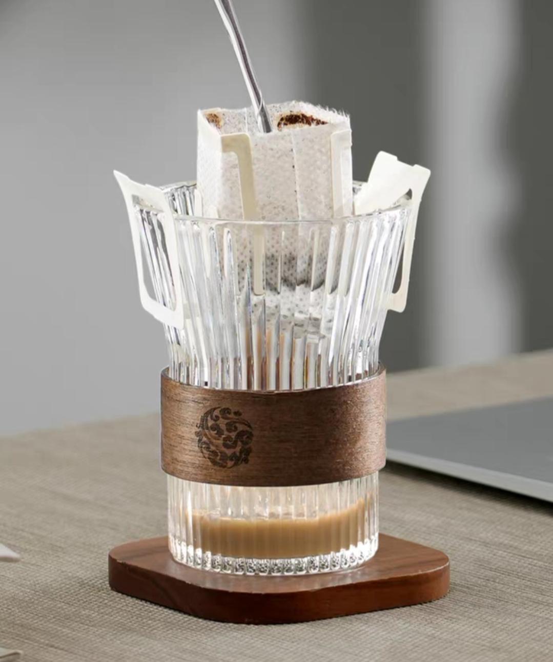 New Chinese-Style Bamboo-Wrapped Waist-Shaped Coffee Cup, Heat-Resistant Glass Cup 300ML