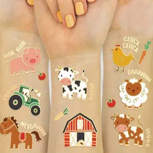 1pcFarm Party Supplies Temporary Tattoos - Glitter Styles | Barnyard Animals, Petting Zoo, Cow, Horse, Tractor Trailer, Sheep, Sticker Tattoos