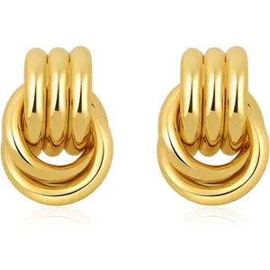 Trendy Gold Plated Knot Earrings for Women Chunky Statement Drop Dangle Earrings Lightweight Hypoallergenic Fashion Accessories Gold Jewelry Gifts for Womens summervibes