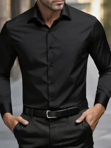 Men's Fashion Classic Formal Shirt with Pockets, Casual Party Wear, All Seasons Long Sleeve Button-Up, Versatile Outerwear