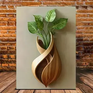 1PC Framed Canvas Modern Leaf Vase Minimalist Art, Clean Design, Premium Canvas, Ideal For Contemporary Living Room, Office, Or Home Decor, Perfect For Modern, Elegant Spaces