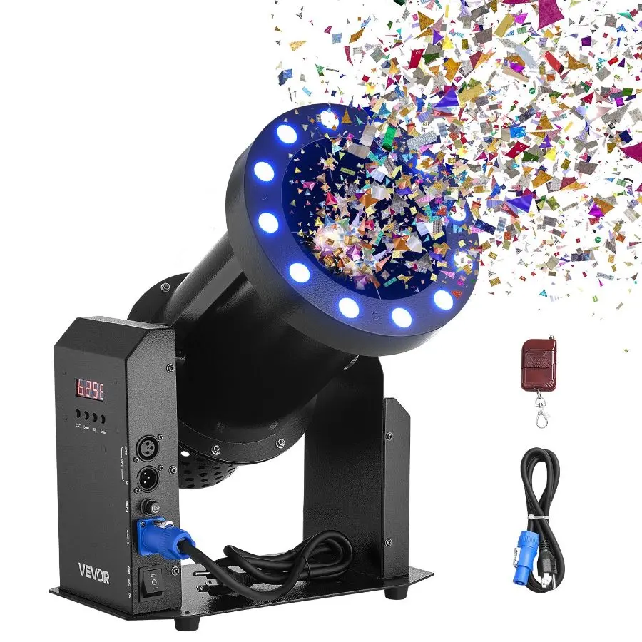 【Summerfinds】VEVOR 1500W Electric Confetti Gun, Portable Size Confetti Shooter with LED Lights, DMX512, Manual & Remote Control, for Wedding, Stage Shows (Tools & Hardware Hand Tool Accessory)